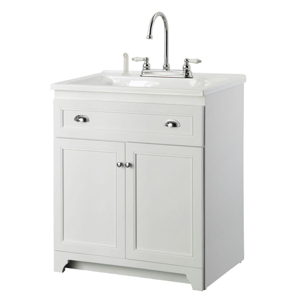 Foremost Keats 30 In Laundry Vanity In White And Premium Acrylic Sink In White And Faucet Kit