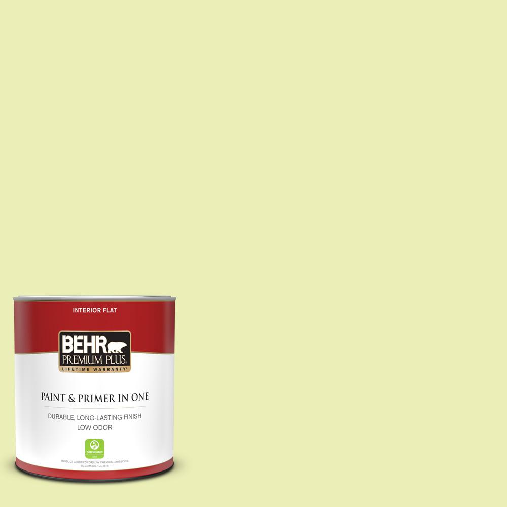 BEHR PREMIUM PLUS 1 qt. 410A2 Cabbage Green Flat Low Odor Interior Paint and Primer in One