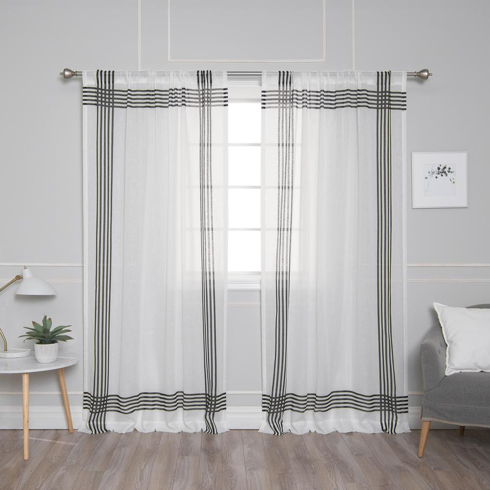 Best Home Fashion White Sheer Cross Stripe Border Curtain - 52 in. W x