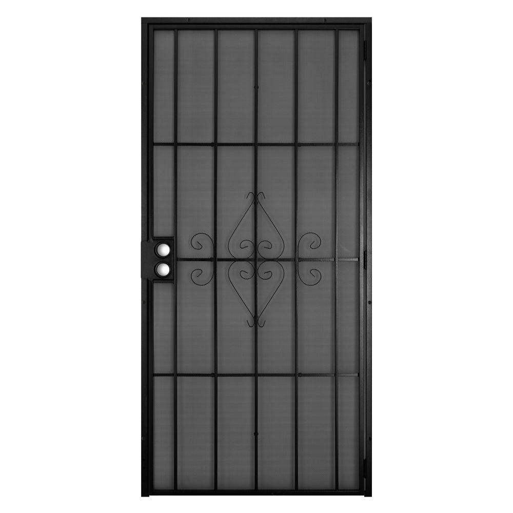 Unique Home Designs 36 In X 80 In Su Casa Black Surface Mount Outswing Steel Security Door With Expanded Metal Screen