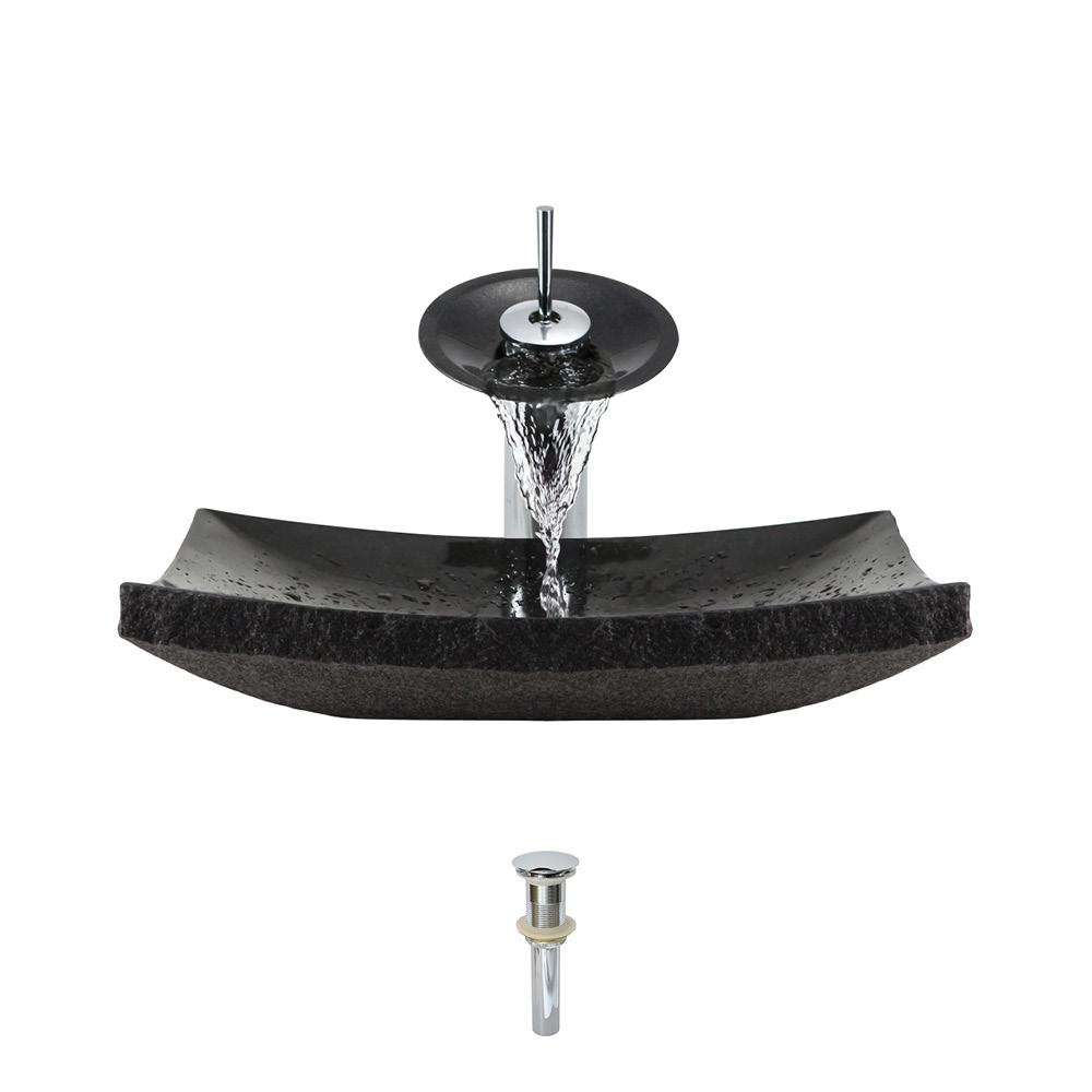 Mr Direct Stone Vessel Sink In Shanxi Black Granite With Waterfall