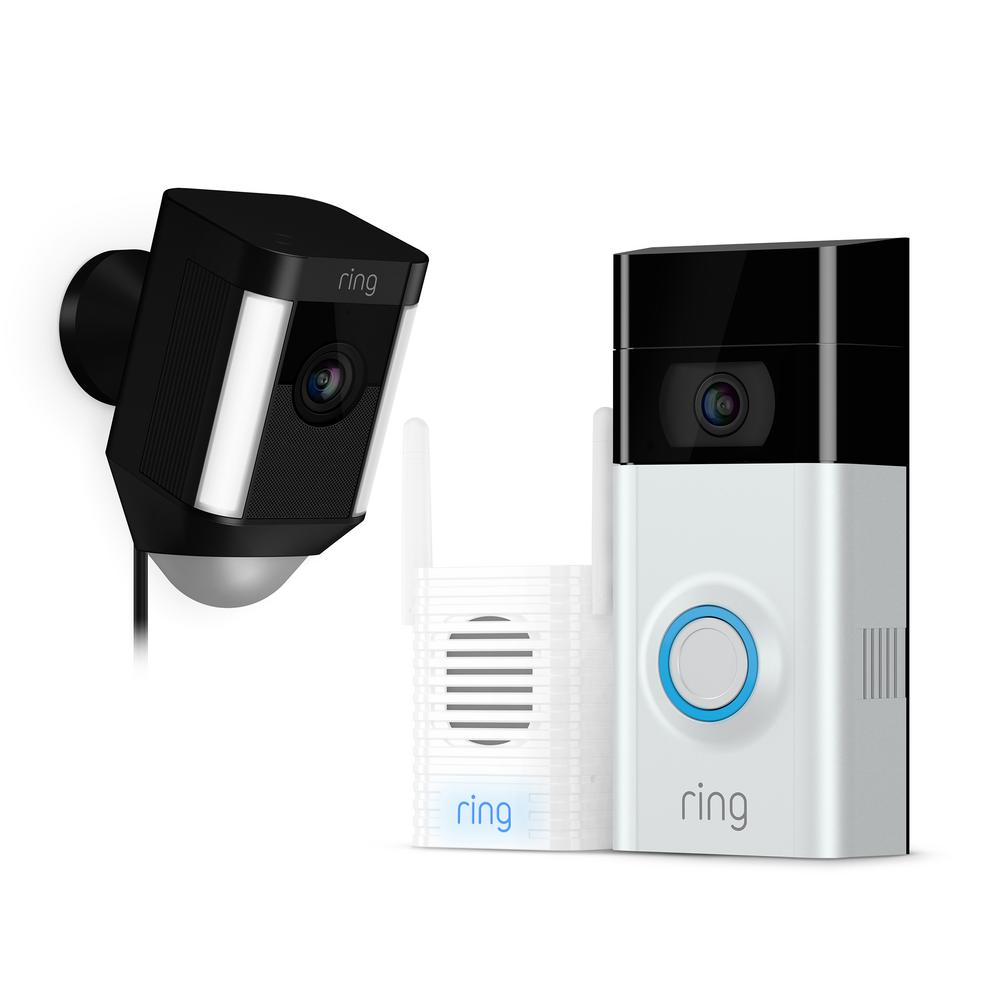 Ring Wireless Video Door Bell 2 with Chime Pro and Spotlight Cam Wired Black by Ring