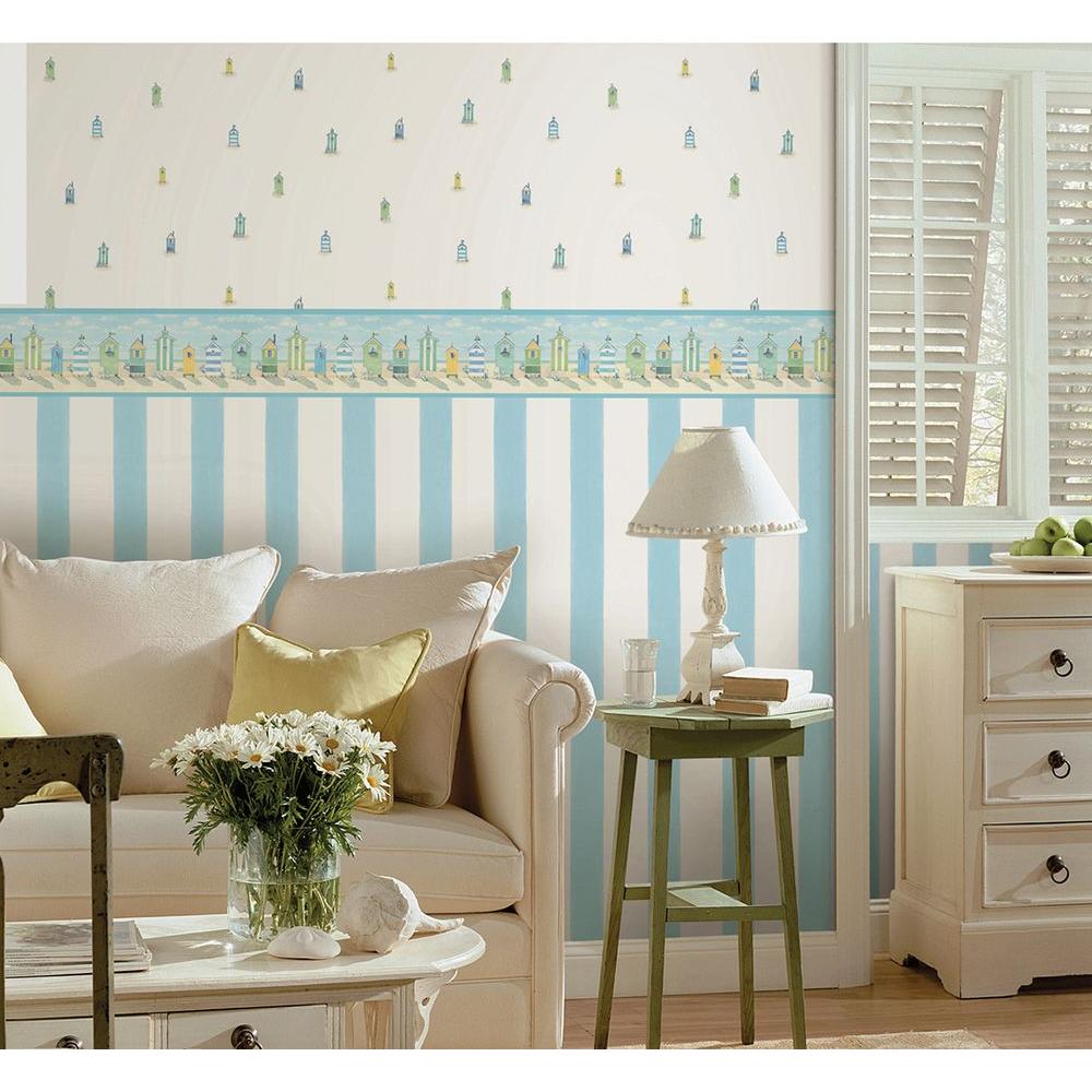 Chesapeake Brighton Aqua Beach Cottage Wallpaper Border Sample