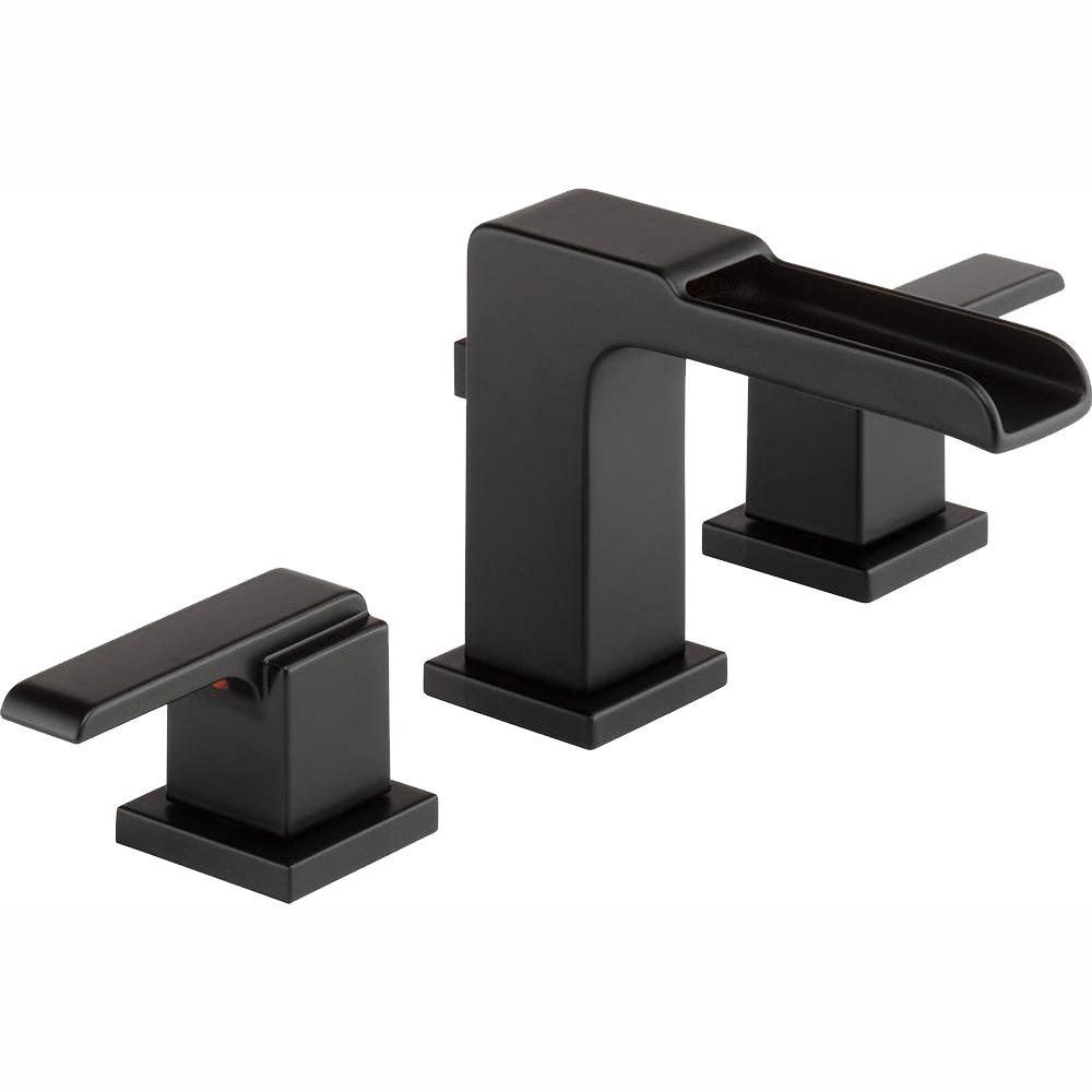 Ara 8 in. Widespread 2-Handle Bathroom Faucet with Channel Spout and Metal Pop-Up in Matte Black
