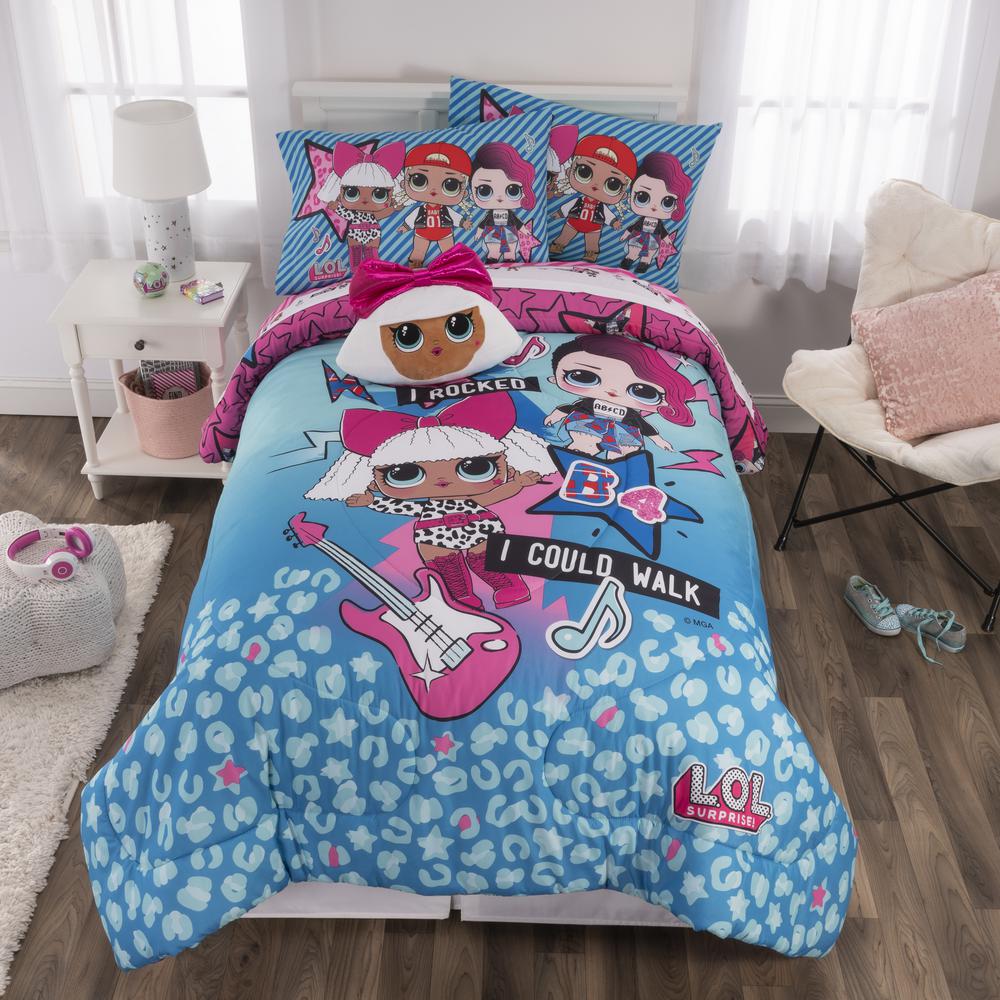 L O L Surprise Born Rockers 6 Piece Blue Full Bed In A Bag Set