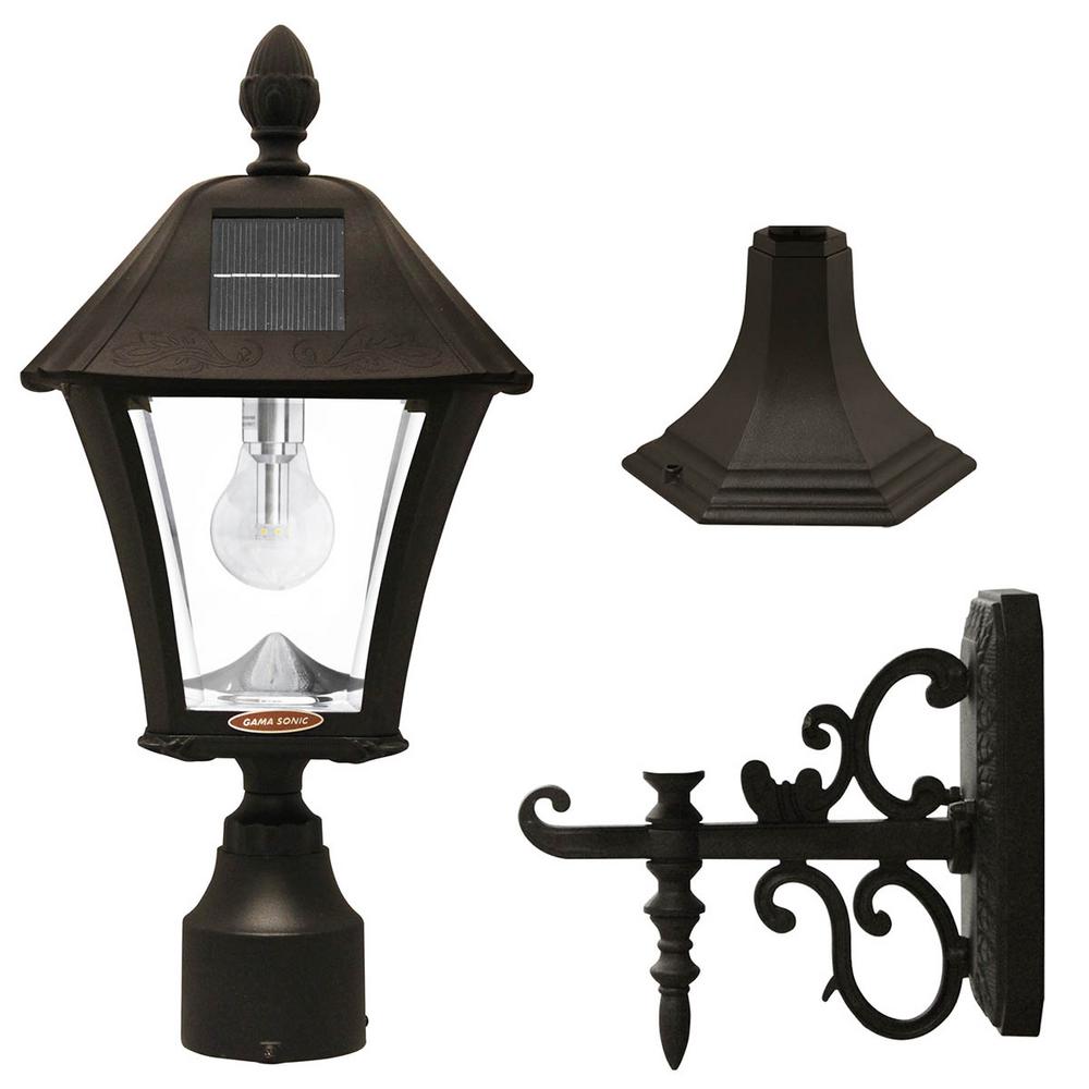 Gama Sonic Baytown Bulb Outdoor Black Integrated Led Solar Post Light With Pier And Wall Mounting Options