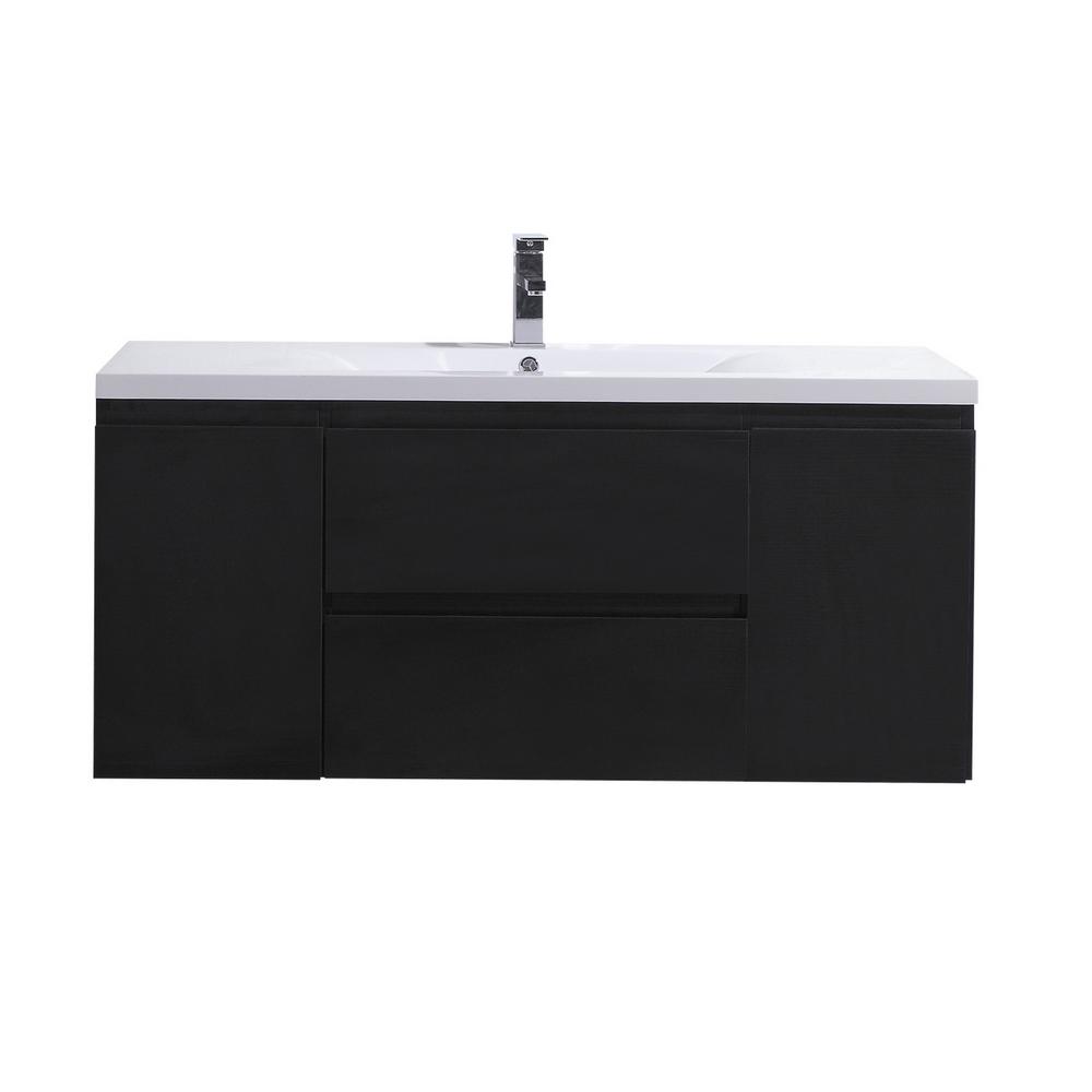 Wu 72 in. W Vanity in Rich Black with Reinforced Acrylic Vanity Top in