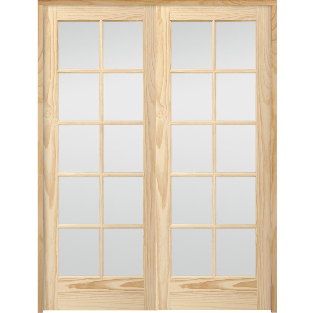 48 In X 80 In 10 Lite French Unfinished Pine Solid Core Wood Double Prehung Interior Door With Nickel Hinges