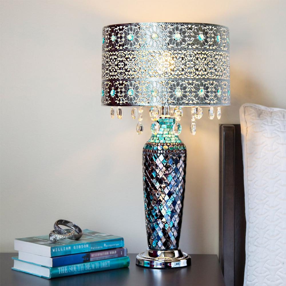 Turquoise Indoor Table Lamp With, Crystal Beaded Table Lamp Shades