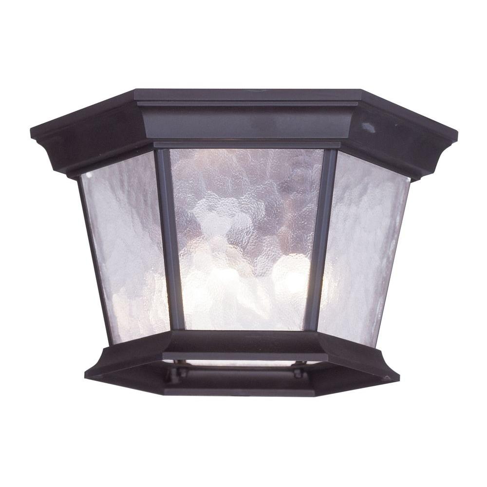 Livex Lighting Providence Collection 3 Light 70 In Bronze Outdoor Clear Water Glass Flushmount