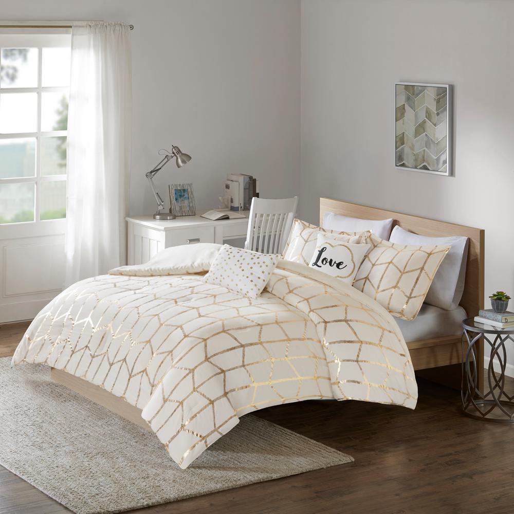 Intelligent Design Khloe 5 Piece Ivory Gold King Comforter Set Id10 1509 The Home Depot