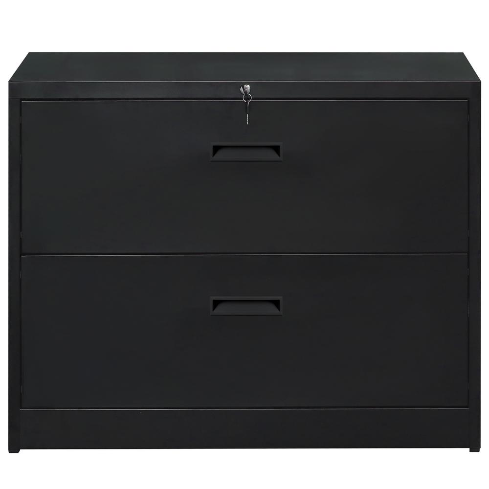 Merax Black Anti Tilt Lateral File Cabinet With 2 Drawers