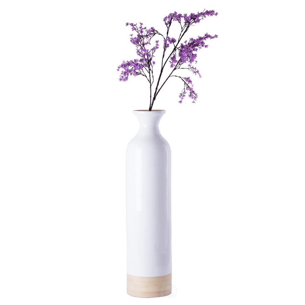 Uniquewise Glossy White Lacquer And Natural Bamboo Large Cylinder