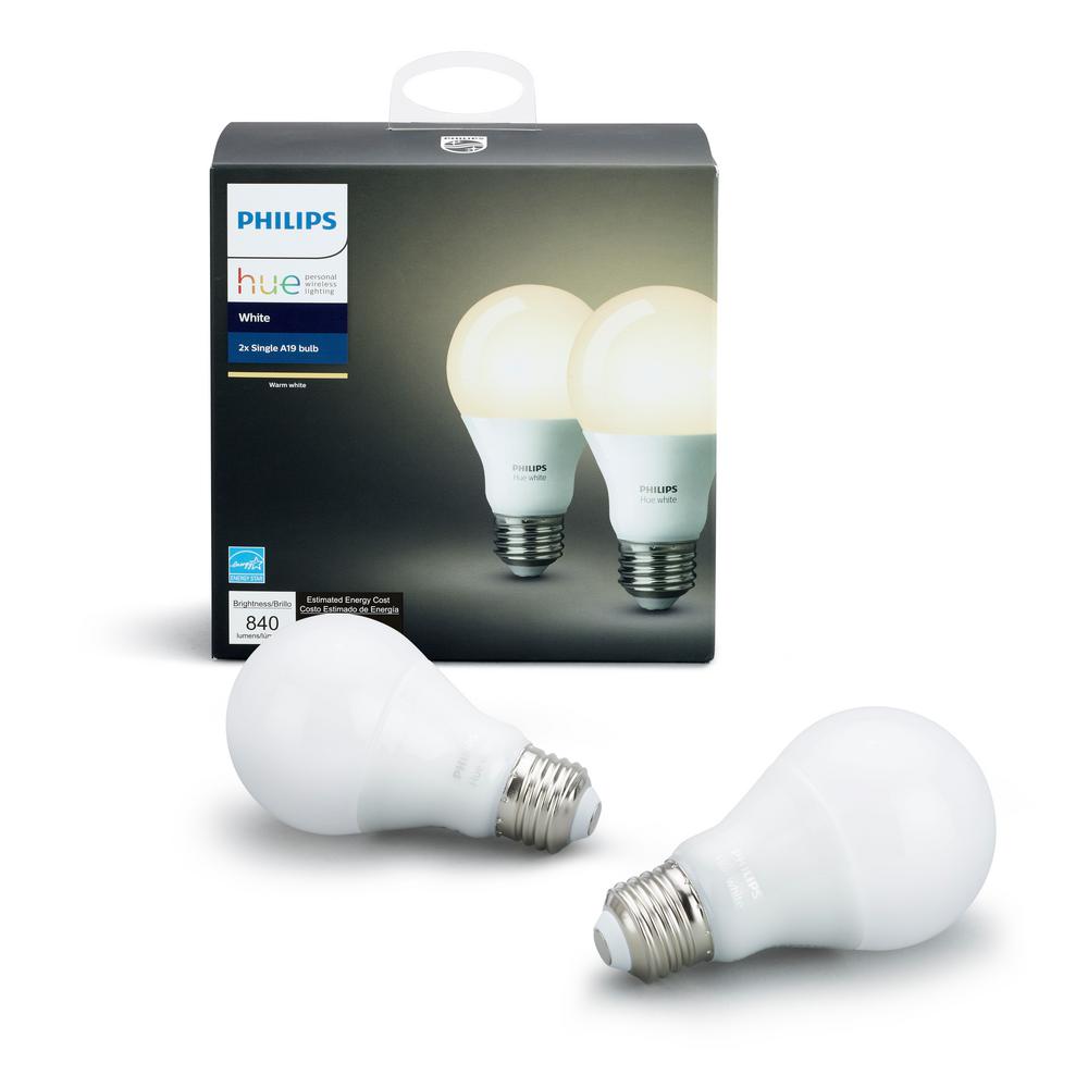 Philips Hue White A19 LED 60W Equivalent Dimmable Smart Wireless Bulb