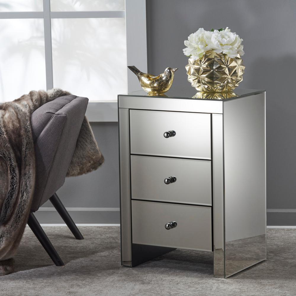 Noble House Fianna Classic Mirrored 3 Drawer Side Table 13113
