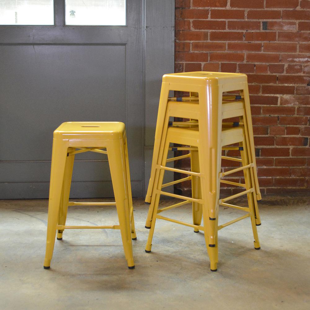 AmeriHome Loft Style 24 inch Stackable Metal Bar Stool in Gold (Set of 4)