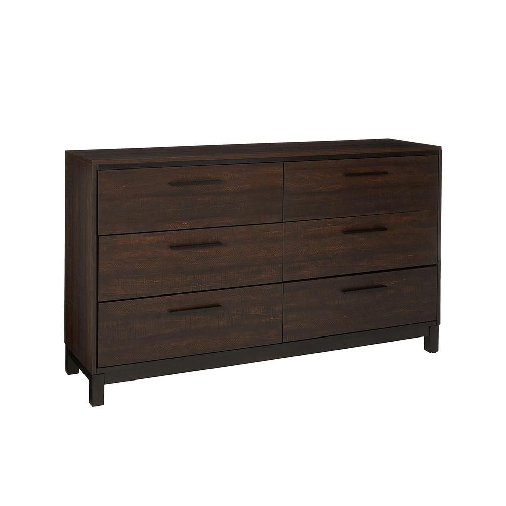 Benjara 15 75 In D X 59 In W X 36 In H Dark Brown Wooden Dresser With Six Drawers And Metal Bar Handles Bm185322 The Home Depot