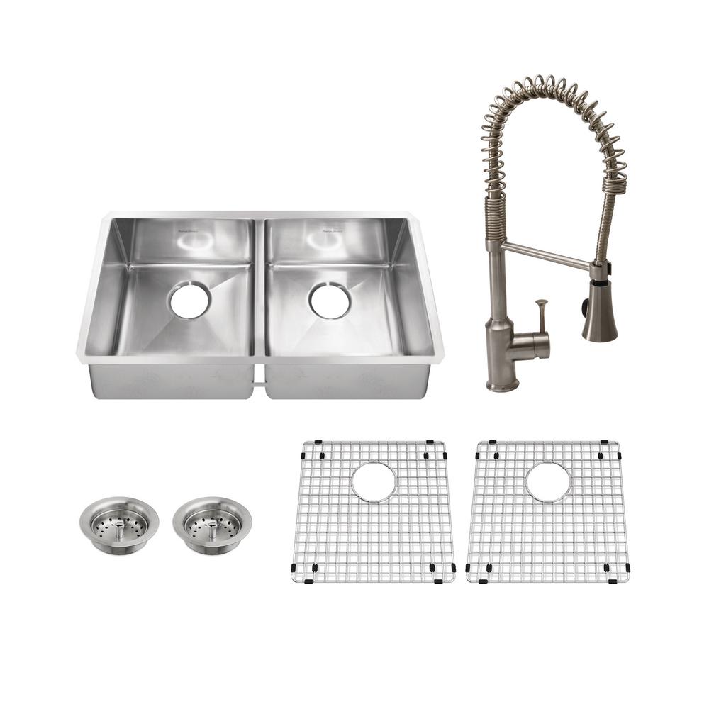 American Standard Pekoe All In One Undermount Stainless Steel 35 In 50 50 Double Bowl Kitchen Sink With Faucet In Stainless Steel