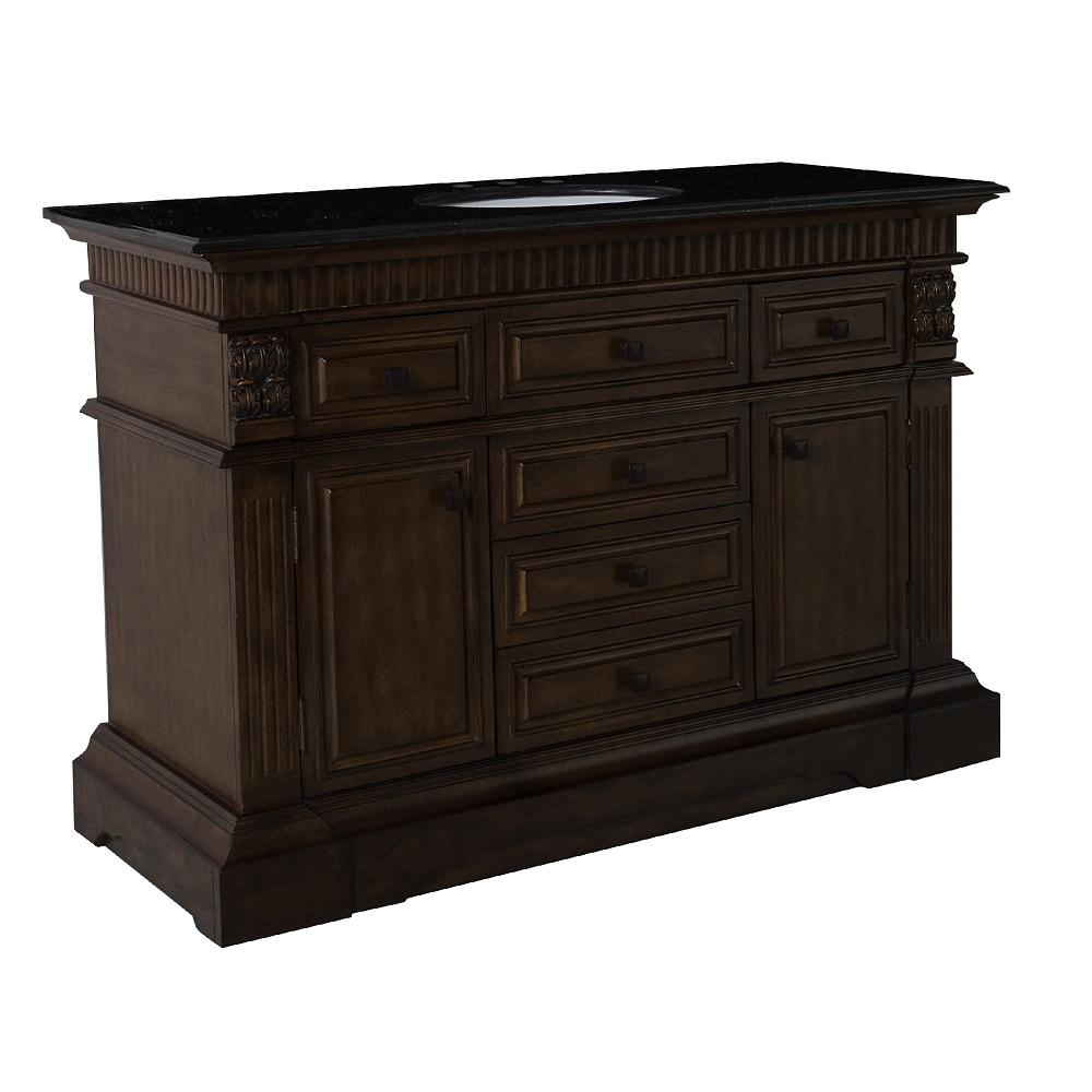 Bellaterra Home Menlo 50 In W X 22 D 36 H Single Vanity Menlo 50 In W X 22 D 36 H Single Vanity Sable Walnut With Granite Top Black White Basin