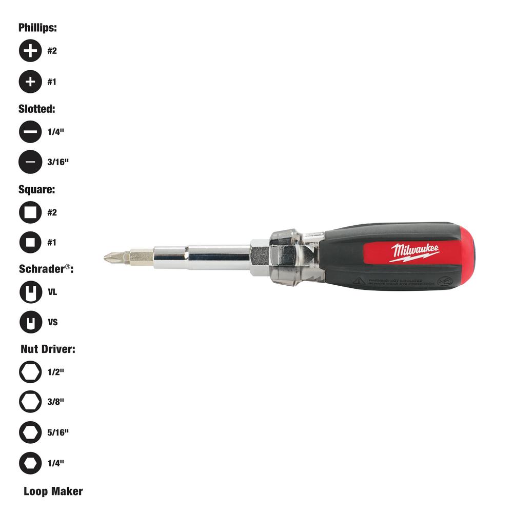 Milwaukee 13in1 MultiTip Cushion Grip Screwdriver With Schrader Bit