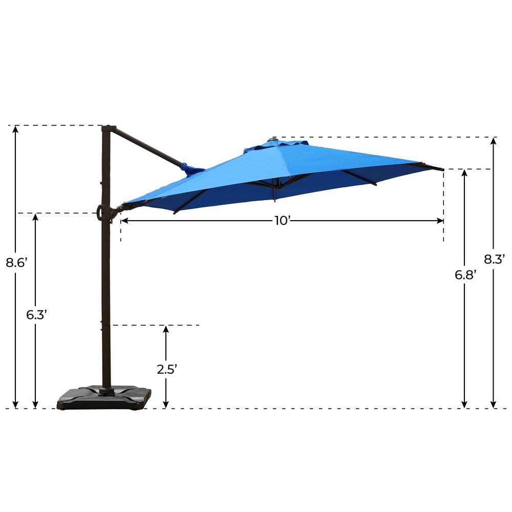 Abba Patio 11 5 Ft 360 Degree Rotating Aluminum Cantilever Patio Umbrella With Base Weight In Blue Hdtrc350lb The Home Depot