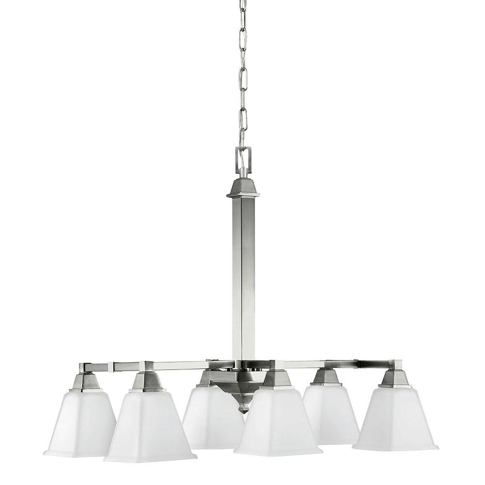 Sea Gull Lighting Denhelm 6 Light Brushed Nickel Island Billiard Sea Gull Lighting Denhelm 6 Light Brushed Nickel Island Billiard Pendant With Inside White
