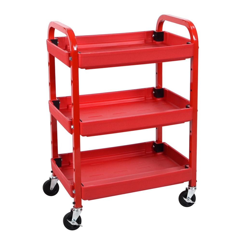 Luxor 22 In. 3 Shelf Adjustable Utility Cart In Red-ATC332 - The Home Depot