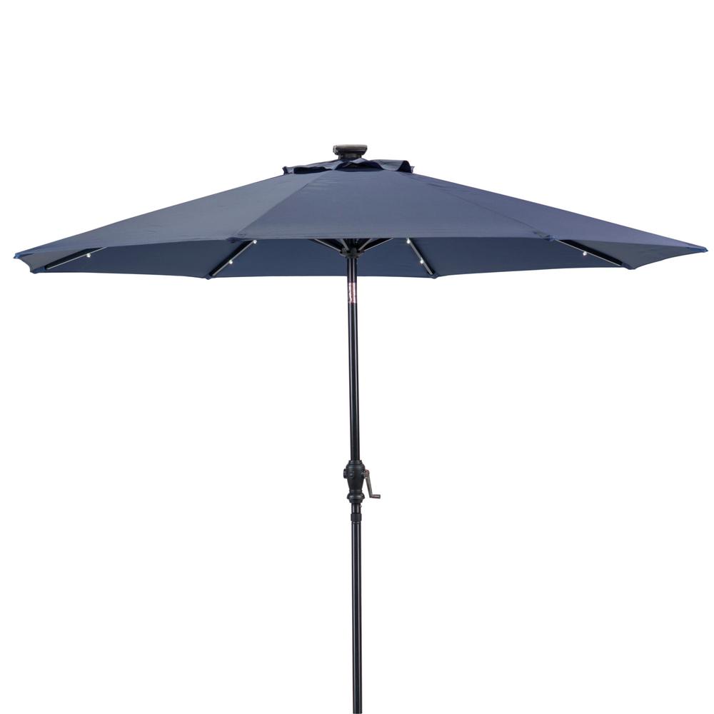 Sun Ray 9 Ft X 7 Ft Rectangular Market Solar Lighted Patio Umbrella In Navy 841050 The Home Depot