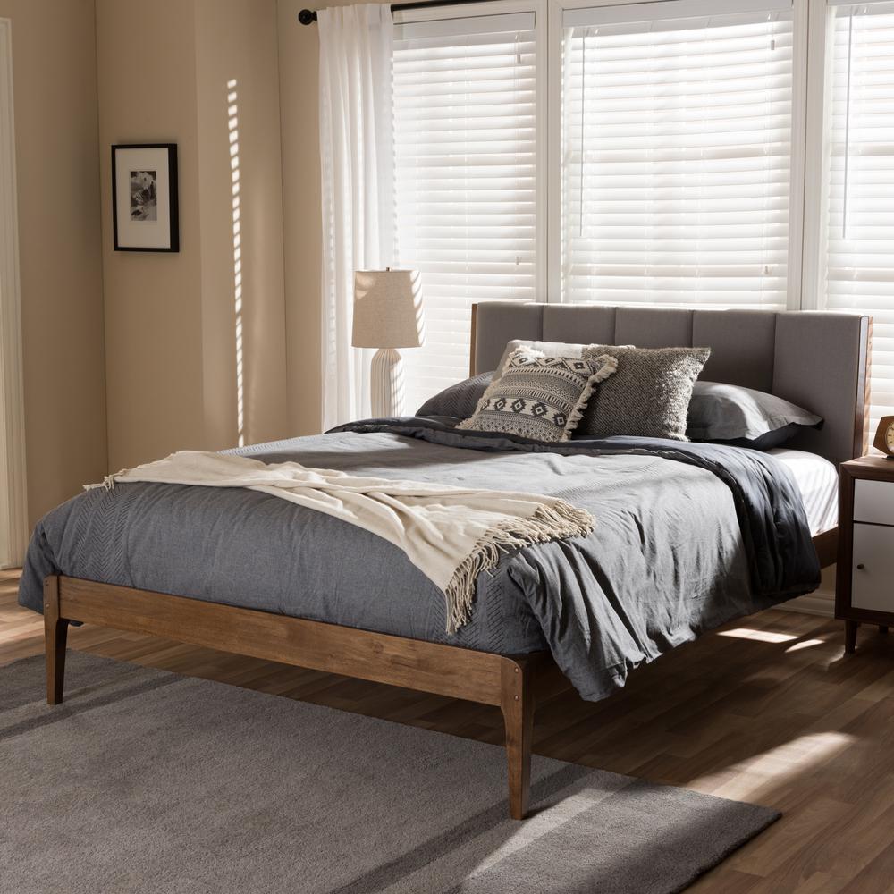 Ember Mid Century Gray Fabric Upholstered Queen Size Bed