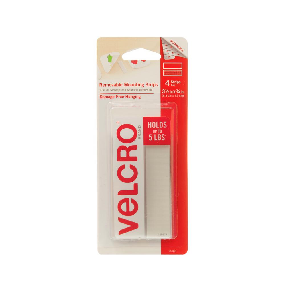 VELCRO Brand 3-1/2in x 3/4in. Removable Mounting Strips (4-Count)-95189 ...