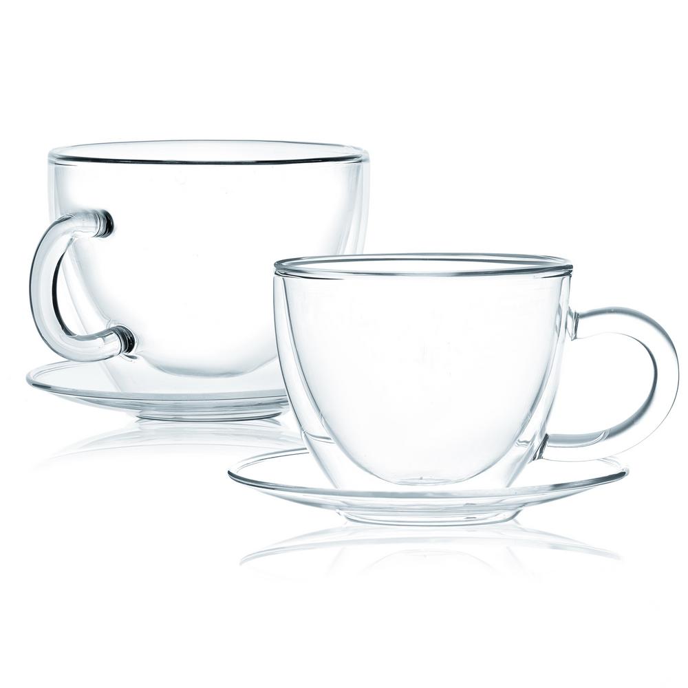 8.6 Oz JavaFly Double Wall Glass Cup With Saucer Set Of 8