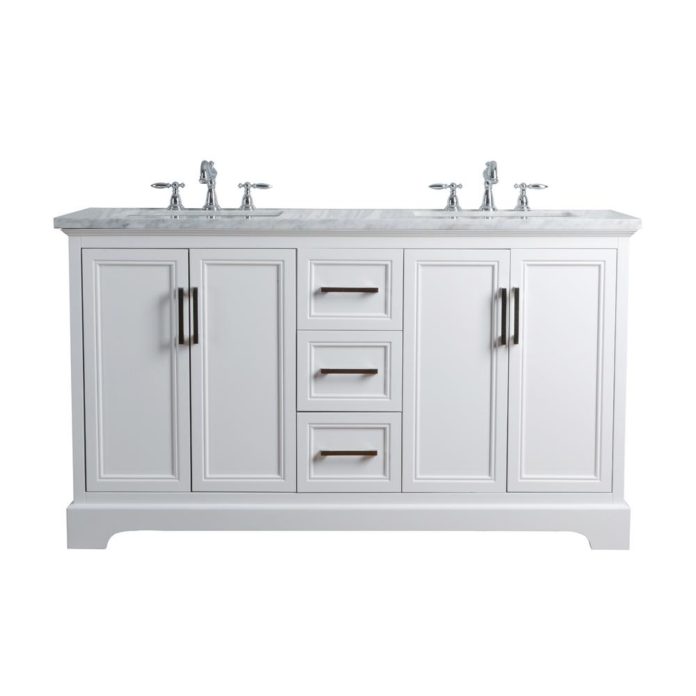 Stufurhome 60 In Ariane Double Sink Vanity White With Marble Double Sink Vanity In White With Marble