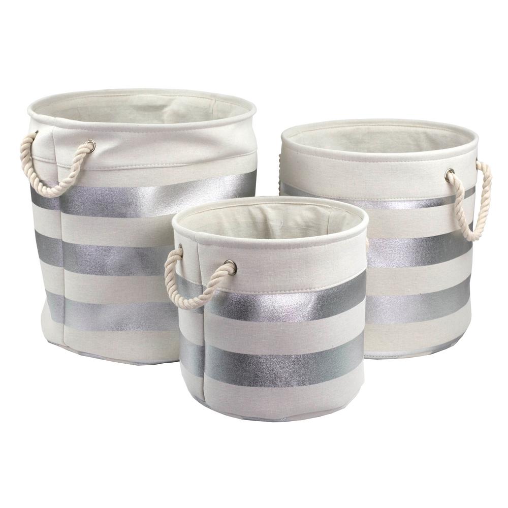 Home Basics 15.75 in. x 16.12 in. Silver Canvas Storage Bin (3-Pack