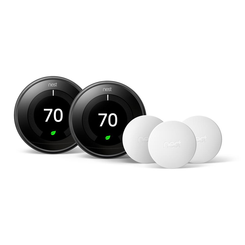 Google Nest Learning Thermostat 3rd Gen in Mirror Black (2Pack) and