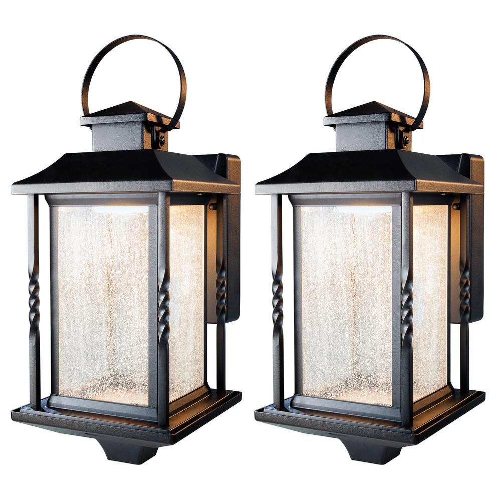 Home Decorators Collection Portable Black Outdoor Integrated Led Wall Lantern Sconce 2 Pack