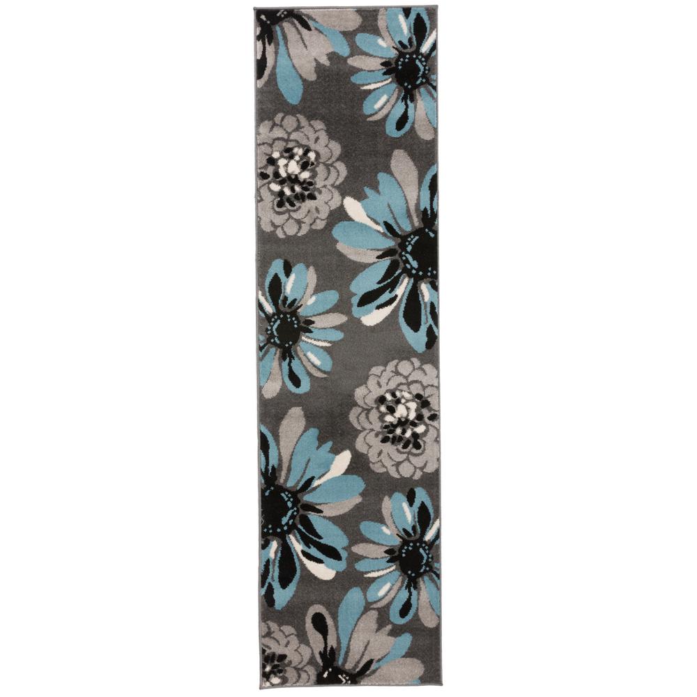 Modern Flowers Area Rug 2' x 7' 2" Blue