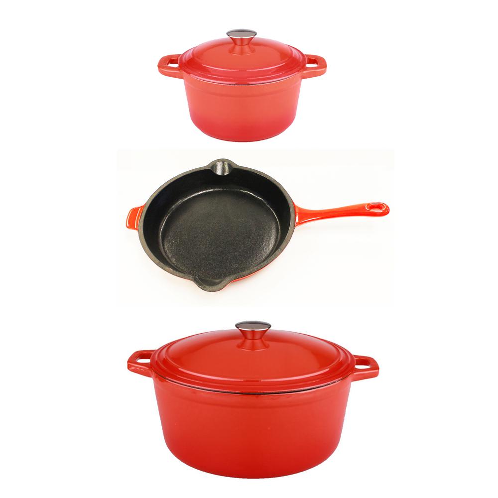 BergHOFF Neo 5-Piece Orange Cast Iron Cookware Set with Lids-2211614 ...