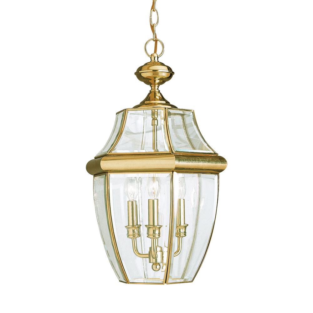 Led Outdoor Ceiling Lighting The Home Depot Lancaster 3 Light Polished Brass Outdoor Hanging Pendant