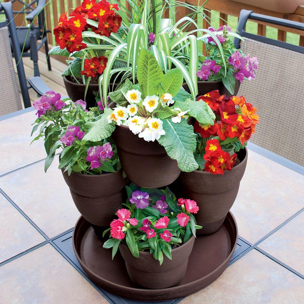 Emsco 13 In 3 Tier Resin Flower And Herb Vertical Gardening Planter Brown Emsco 13 In 3 Tier Resin Flower And Herb Vertical Gardening Planter Brown