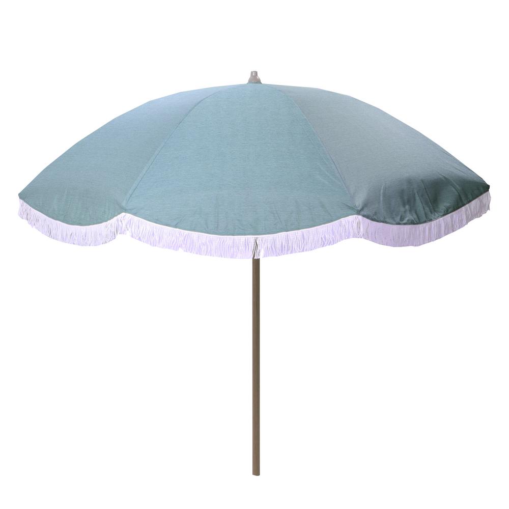 Hampton Bay 8 Ft Aluminum Drape Tilt Patio Umbrella In Spa With Fringe 9850 01407600 The Home Depot