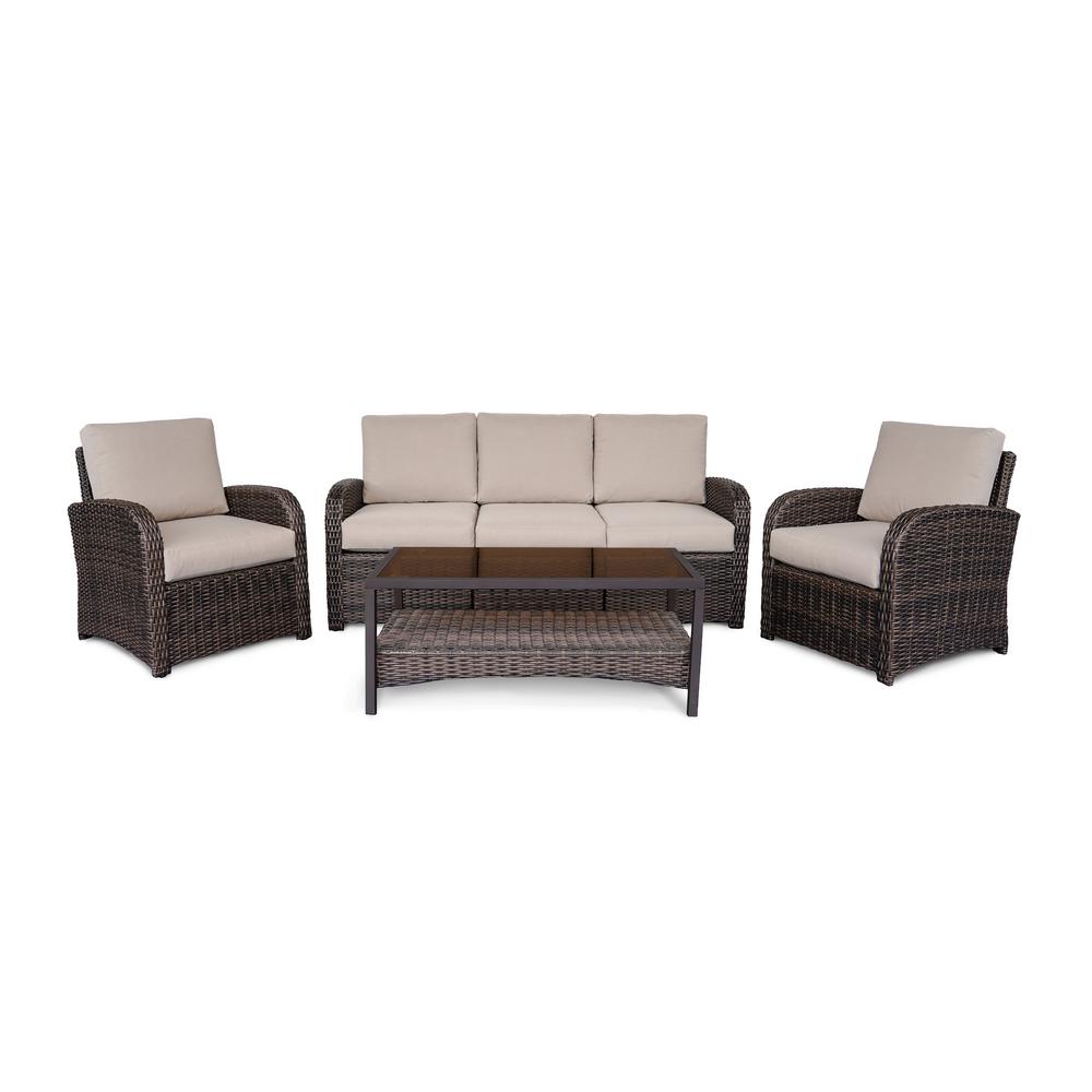 Crosley Bradenton 5 Piece Wicker Outdoor Sofa Conversation Set With Sand Cushions Ko70051wb Sa The Home Depot