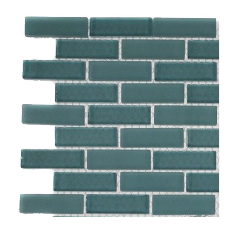Ivy Hill Tile Contempo Turquoise Brick Pattern Glass Mosaic Floor And