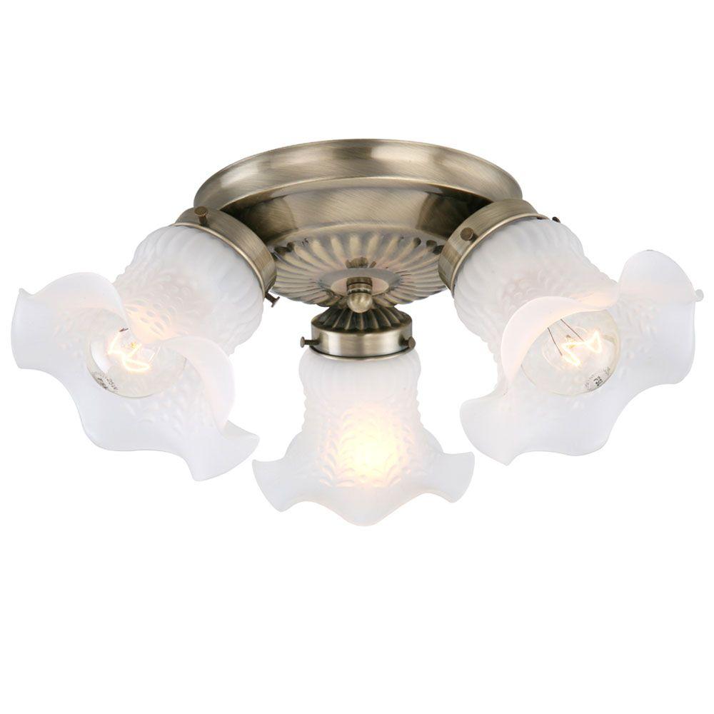 Hampton Bay 3 Light Antique Brass Flushmount J0611ab The Home Depot Hampton Bay 3 Light Antique Brass Flushmount