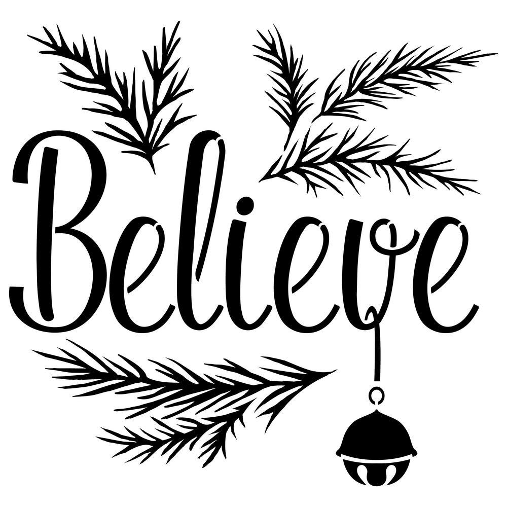 Designer Stencils "Believe" with a Jingle Bell Sign StencilFS038 The