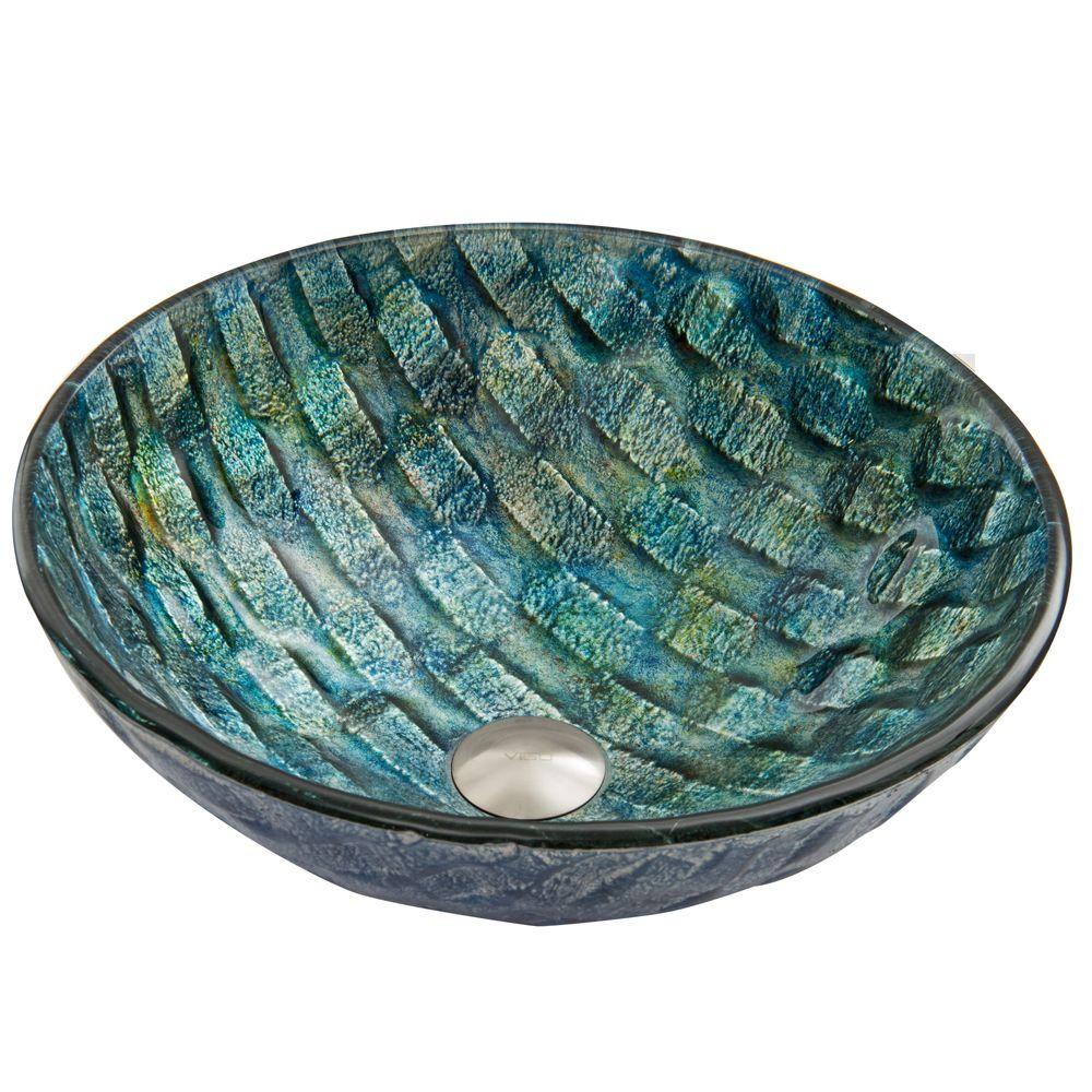 VIGO Glass Vessel Sink in Rectangular Turquoise WaterVG07068 The