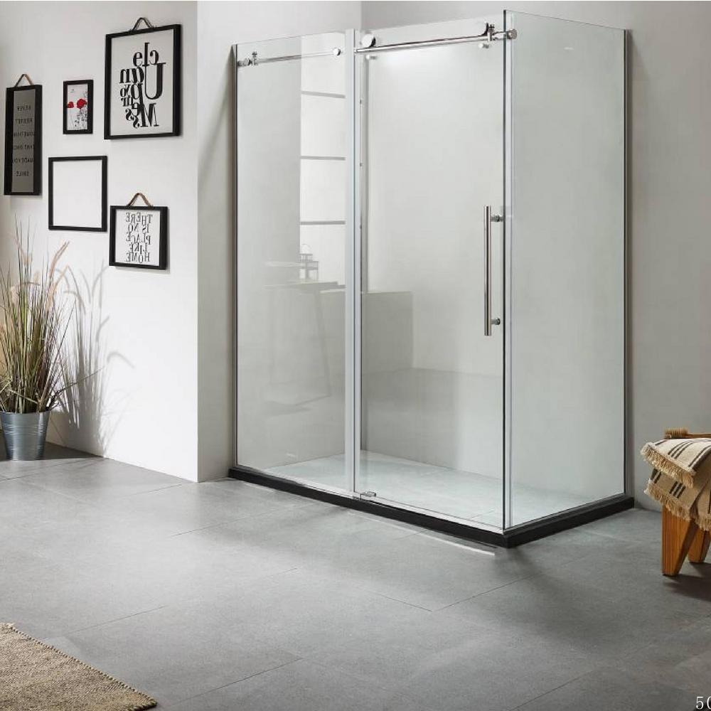 Dreamwerks 60 in. x 79 in. x 36 in. Luxury Frameless Sliding Shower Door Kit in Stainless Steel