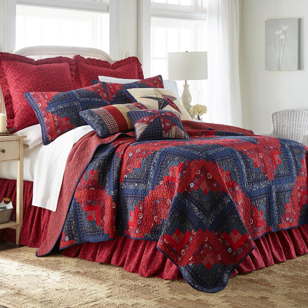 Donna Sharp Plymouth 3Piece Red White Blue Queen Cotton Quilt Set