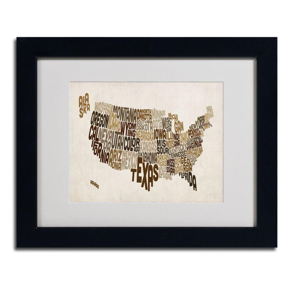  11  in x  14  in USA States Text Map 2 Matted Framed  Art  