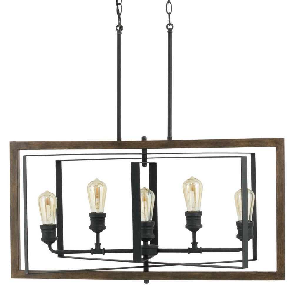 Palermo Grove 31.88 in. 5-Light Black Gilded Iron Linear Chandelier