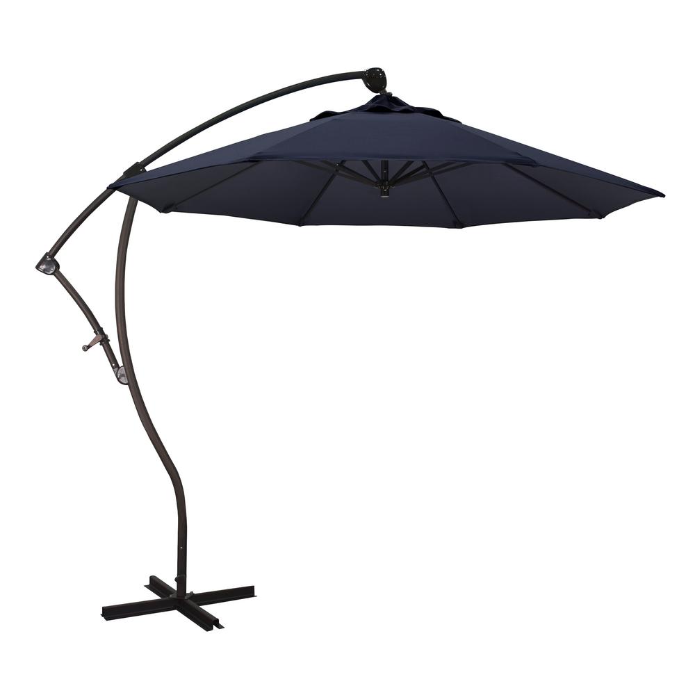 California Umbrella 9 Ft Bronze Aluminum Cantilever Patio Umbrella With Crank Open 360 Rotation In Navy Blue Pacifica Ba908117 Sa39 The Home Depot